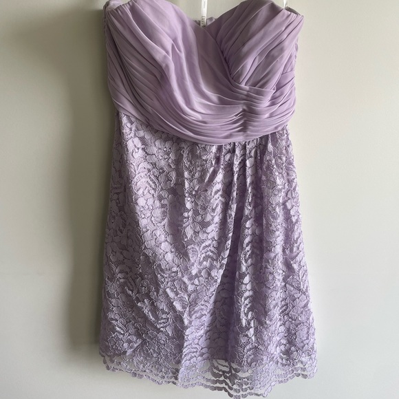 Strapless Lavender Lace Bridesmaid David’s Bridal Dress - Picture 2 of 4